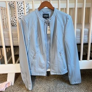 *NWT* Express "Minus The Leather" Faux Leather Sky Blue Moto Jacket
